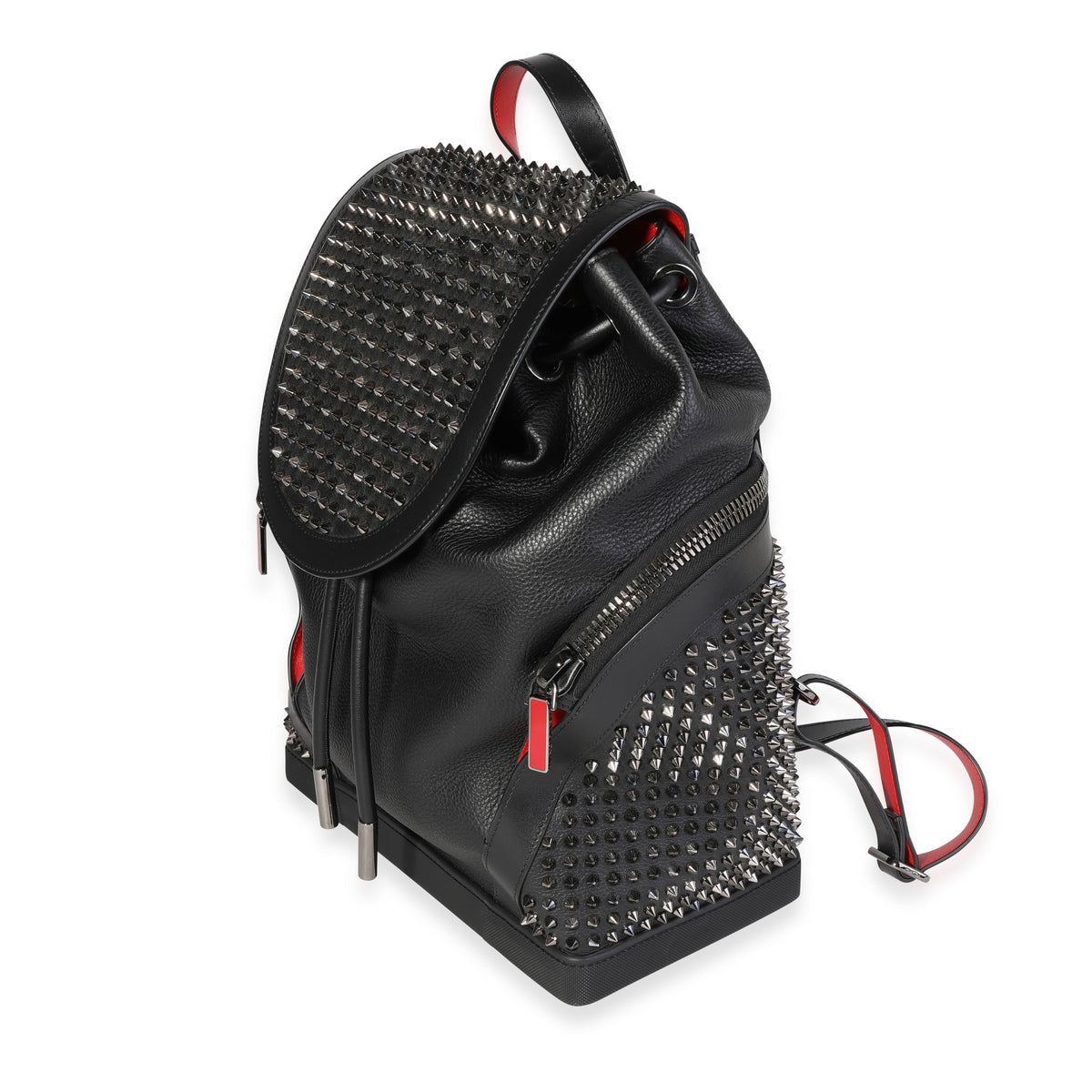 Christian Louboutin Black Grained Leather Explorafunk Spiked Backpack