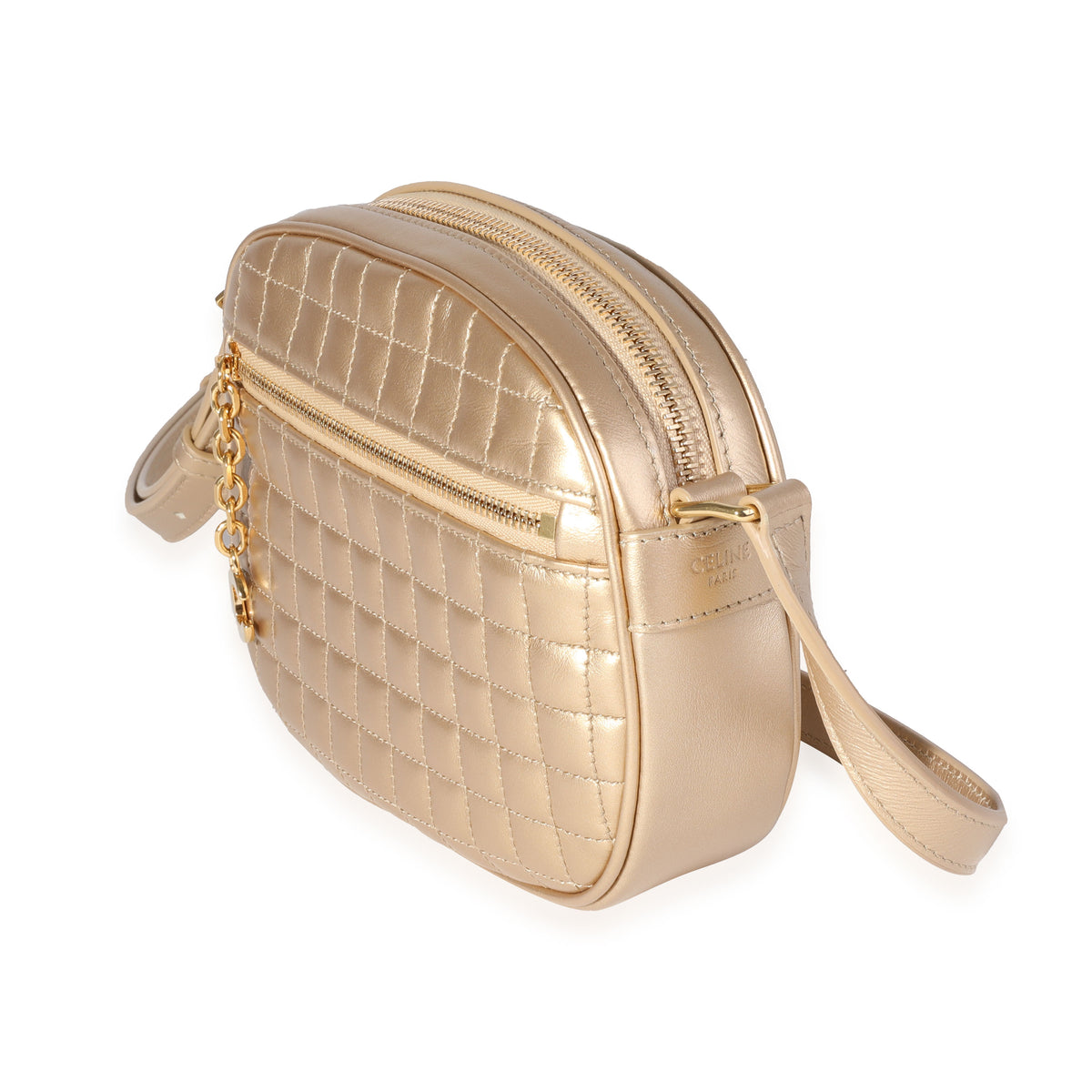 Celine Gold Quilted Leather Small C Charm Camera Bag