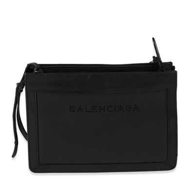 Balenciaga Black Leather Perforated Logo Crossbody