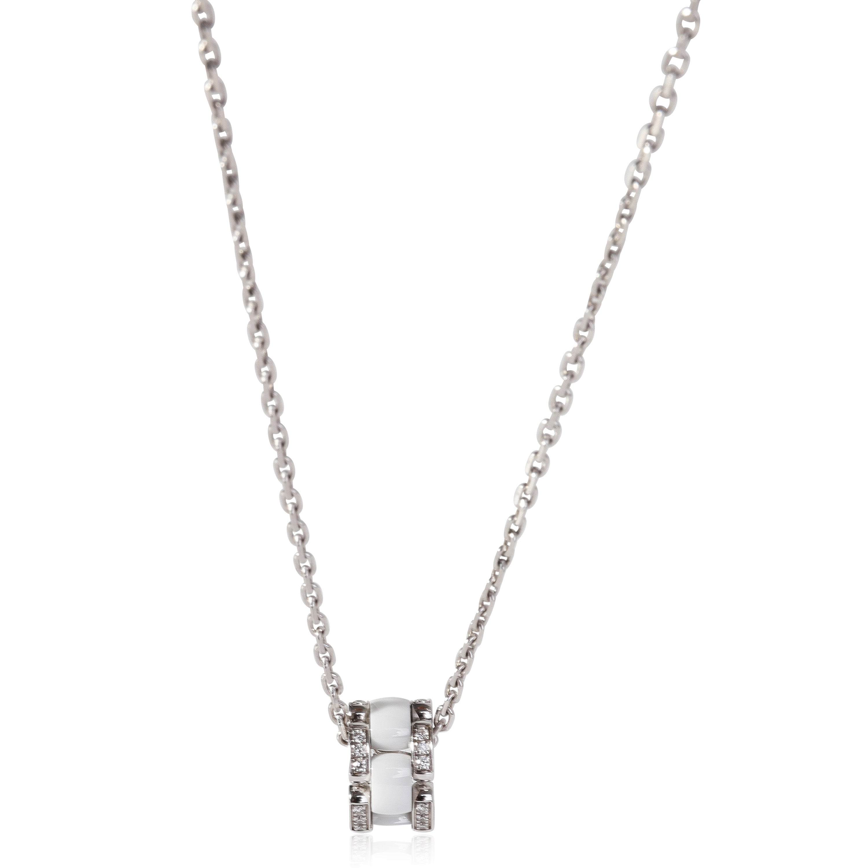 Chanel Ultra White Ceramic Necklace With Diamonds in 18K White Gold 0.15 ctw