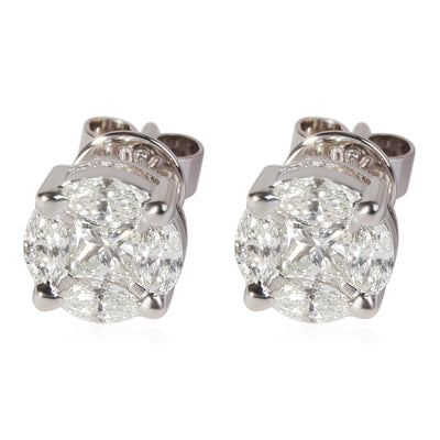 Illusion Set Diamond Earrings in 18k White Gold GHI VS 1.42 CTW