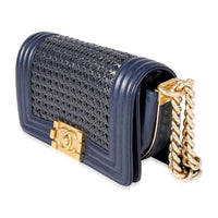 Chanel Navy Calfskin & Gold Metallic Woven Small Boy Bag