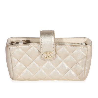 Chanel Gold Quilted Lambskin Mini Phone Holder Clutch