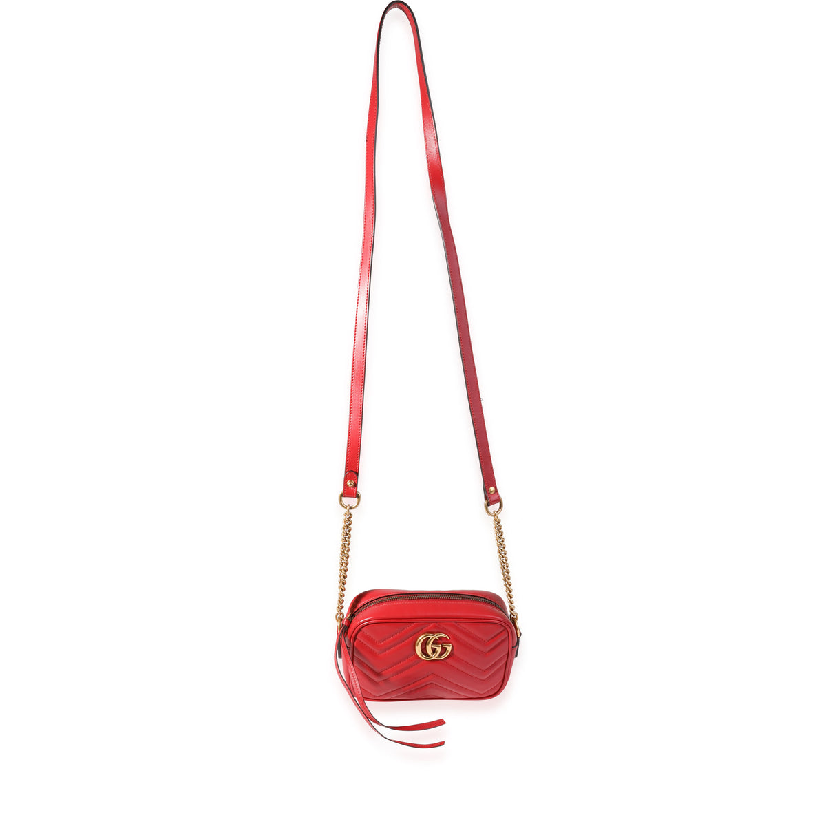 Gucci Red Matelassé Leather GG Marmont Mini Bag