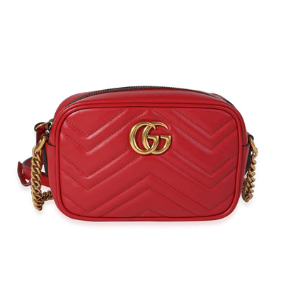 Gucci Red Matelassé Leather GG Marmont Mini Bag