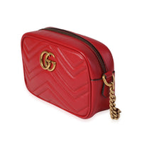 Gucci Red Matelassé Leather GG Marmont Mini Bag