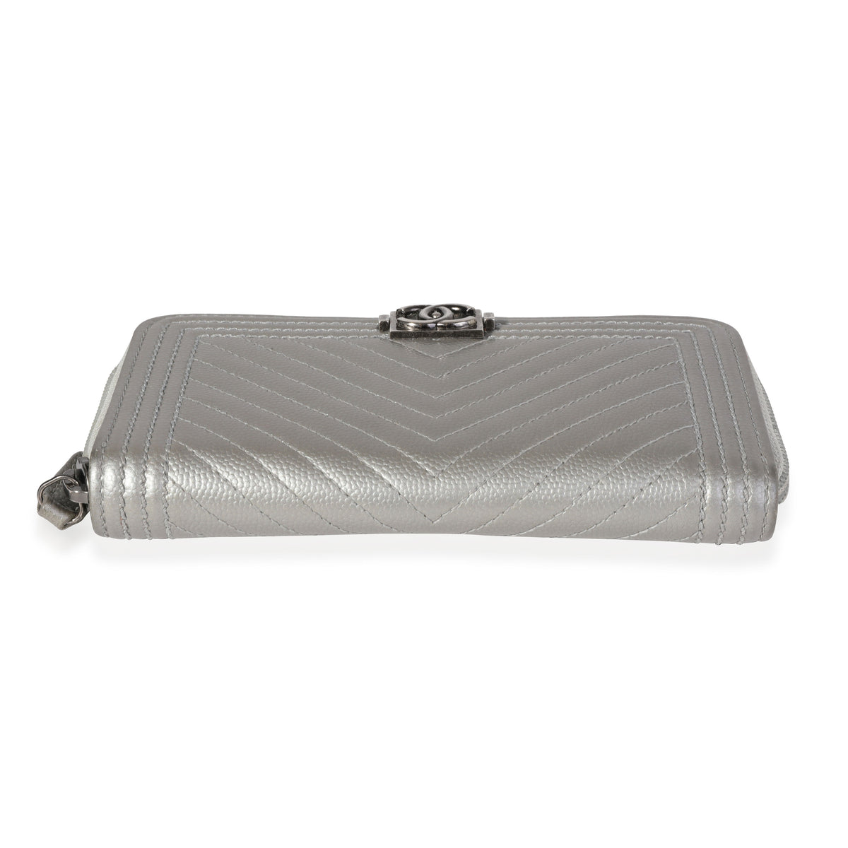 Chanel Silver Caviar Chevron Quilted Boy Wallet On A Chain Auction