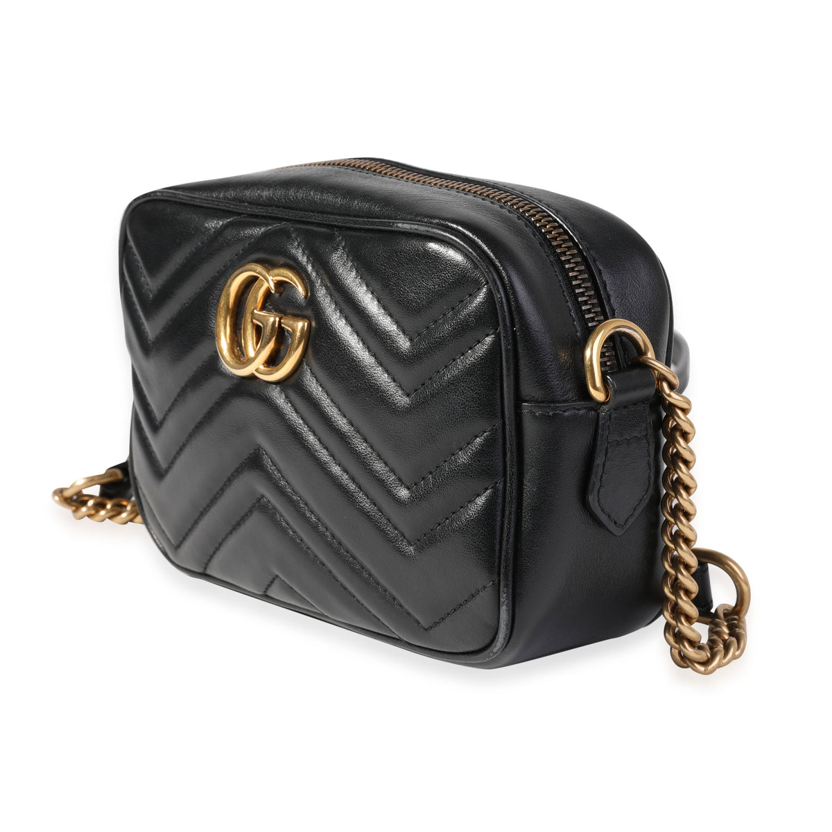 Gucci Black Matelassé Leather GG Marmont Mini Bag