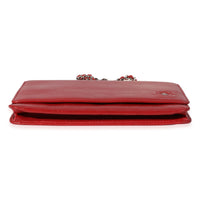 Chanel Red Grained Leather Camellia Wallet On Chain