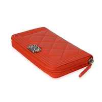 Chanel Orange Quilted Patent Leather Zip-Around Boy Wallet