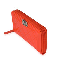 Chanel Orange Quilted Patent Leather Zip-Around Boy Wallet