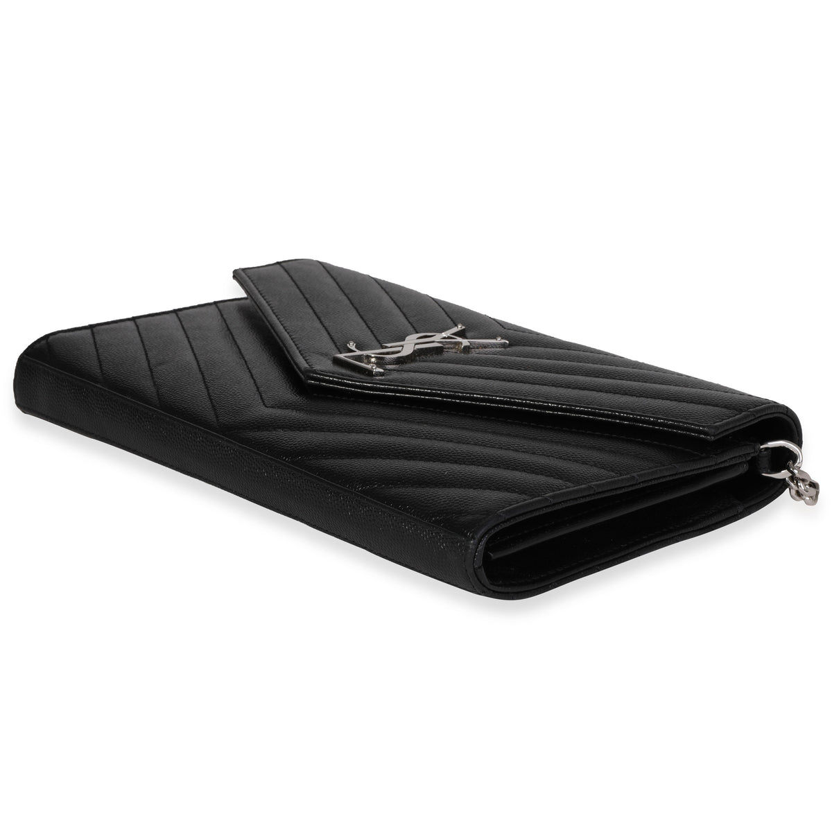 Black Saint Laurent Monogram Matelasse Chevron Wallet on Chain