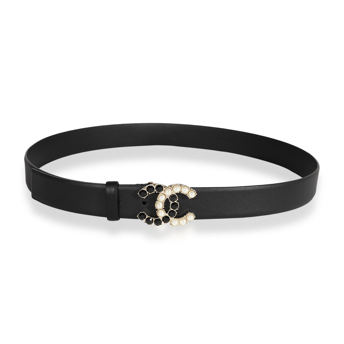 Chanel - Pearl & Leather CC Logo Belt - Black
