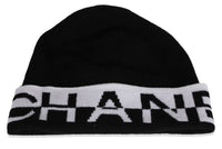 Chanel Black and White Logo Cashmere Beanie