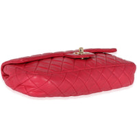 Chanel Red Quilted Lambskin Valentines Day East West Single Flap Bag