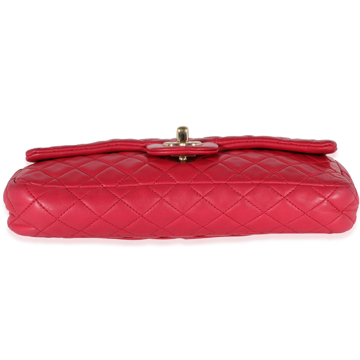 Chanel Red Quilted Lambskin Valentines Day East West Single Flap Bag