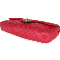 Chanel Red Quilted Lambskin Valentines Day East West Single Flap Bag