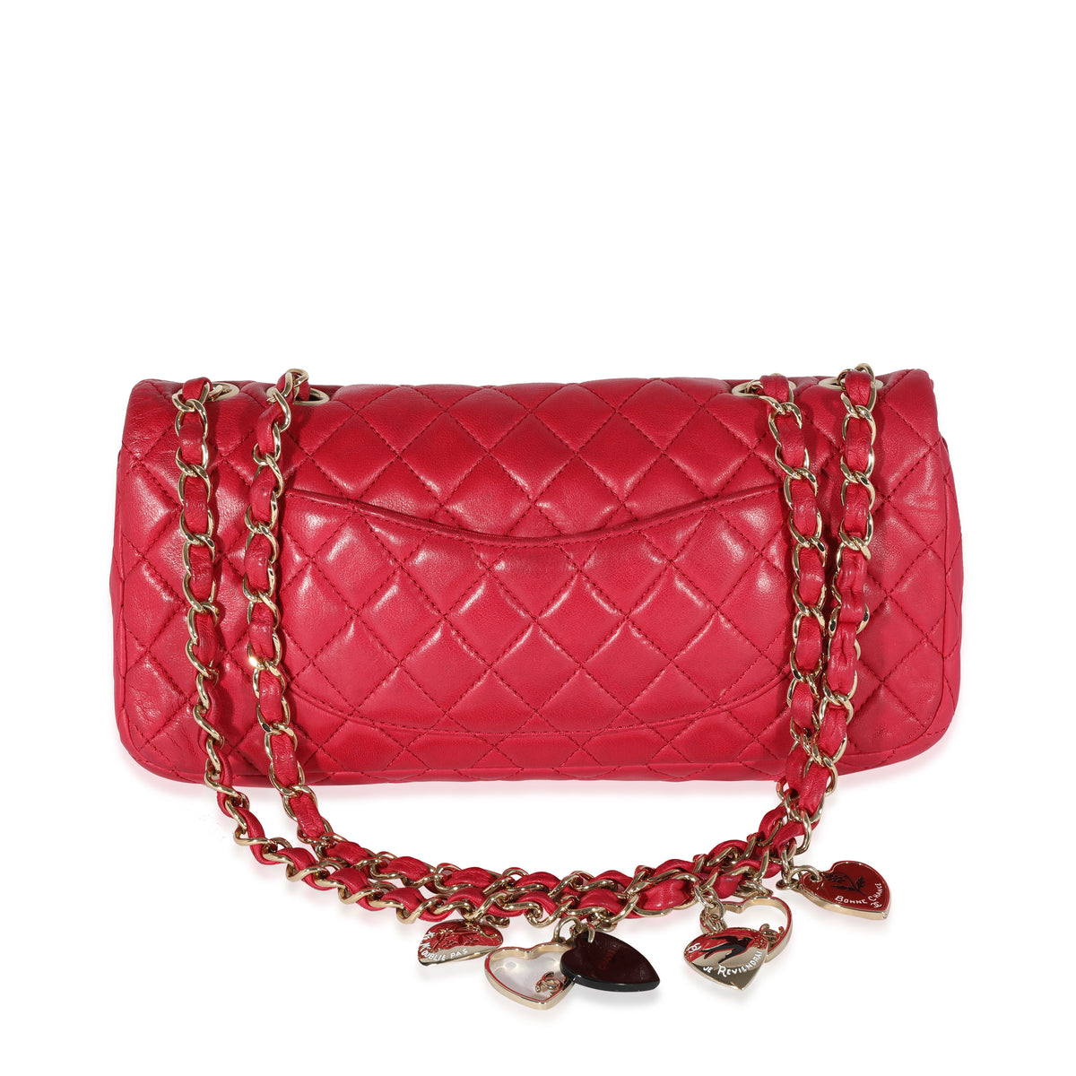 Chanel Red Quilted Lambskin Valentines Day East West Single Flap Bag