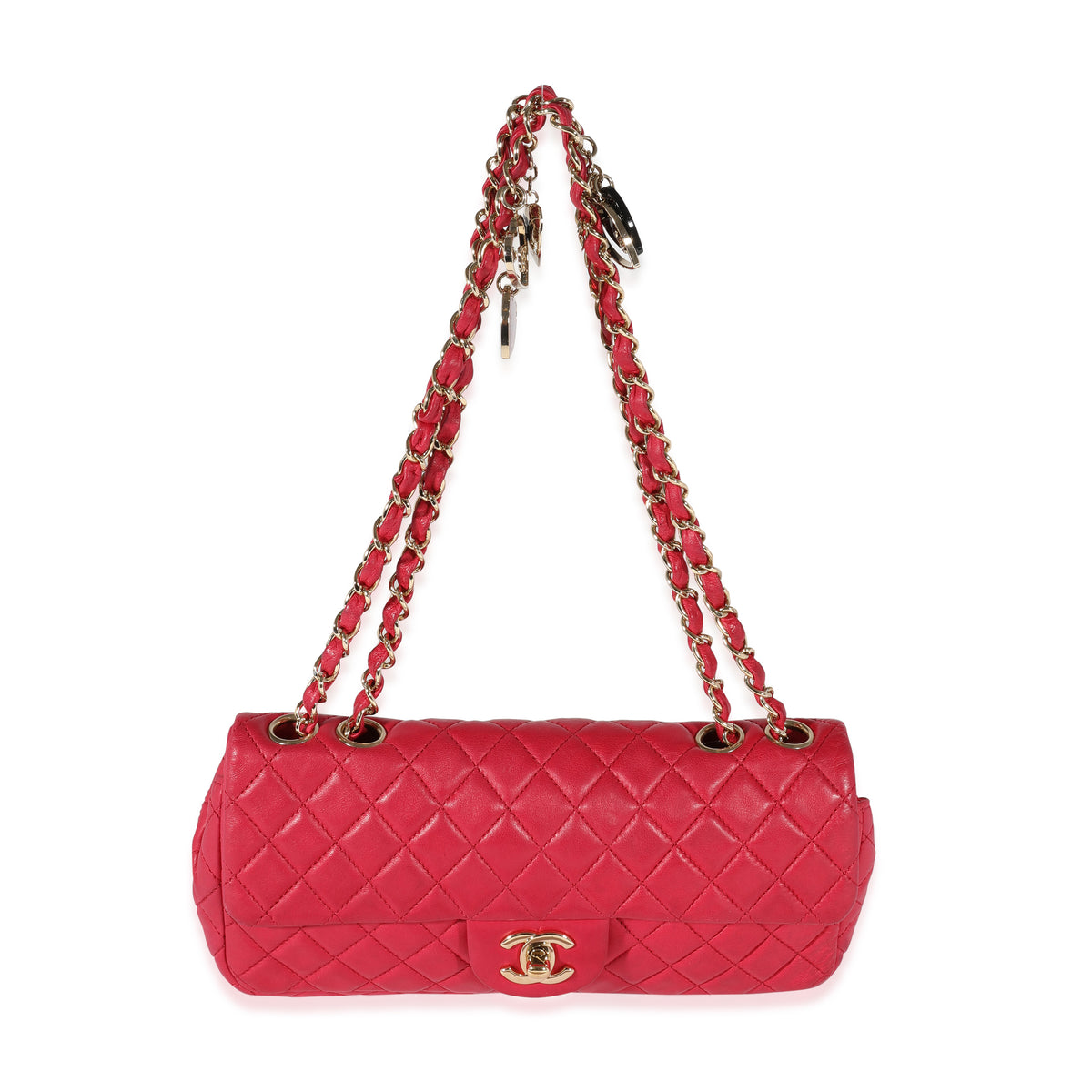 Chanel Red Quilted Lambskin Valentine s Day East West Single Flap Bag myGemma Item 120896