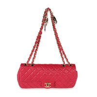 Chanel Red Quilted Lambskin Valentines Day East West Single Flap Bag