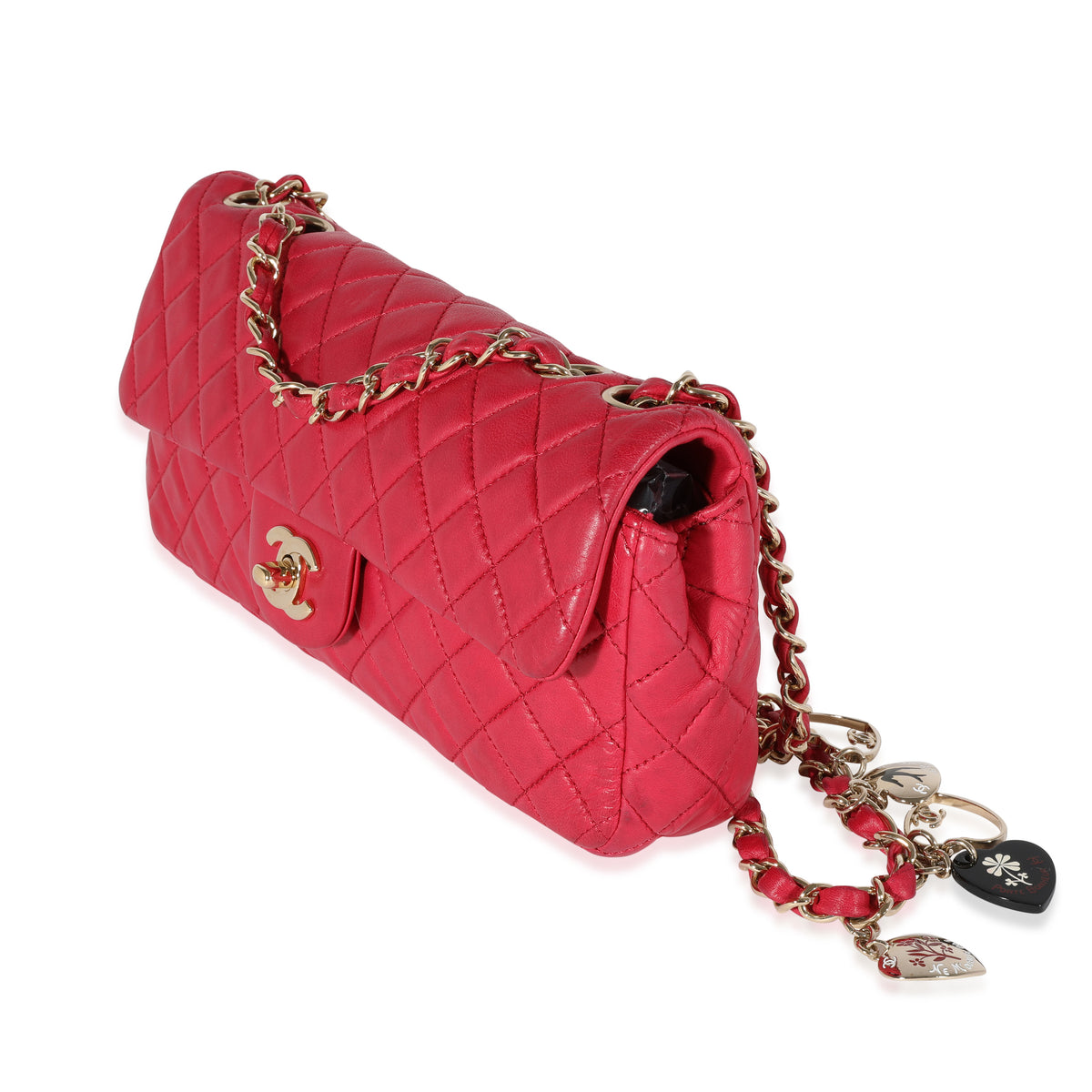 Chanel Red Quilted Lambskin Valentine's Day East West Single Flap Bag, myGemma, SG