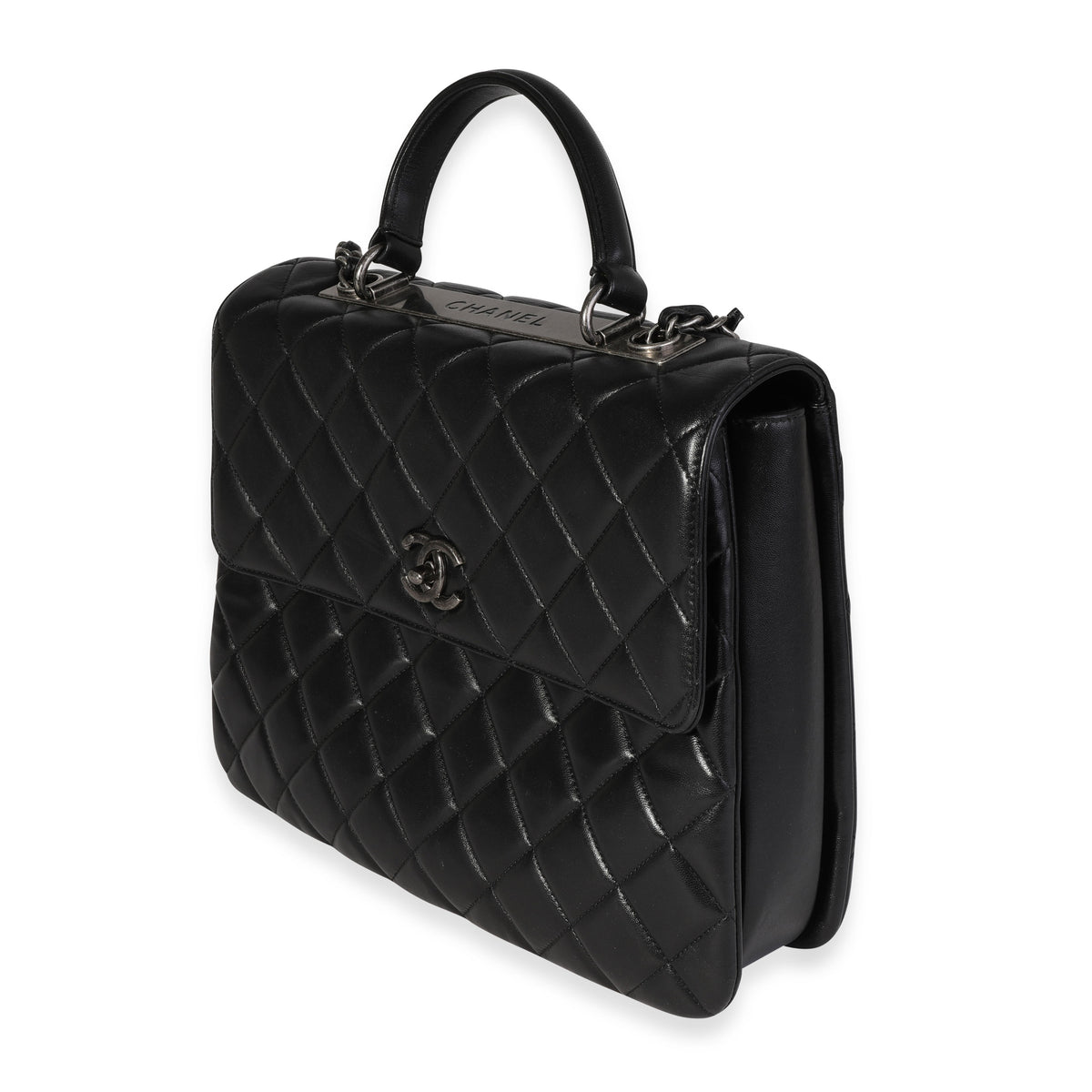 Chanel Black Quilted Lambskin Large Trendy Top Handle Bag
