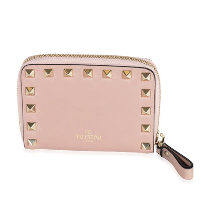 Valentino Poudre Leather Rockstud Zip-Around Compact Wallet