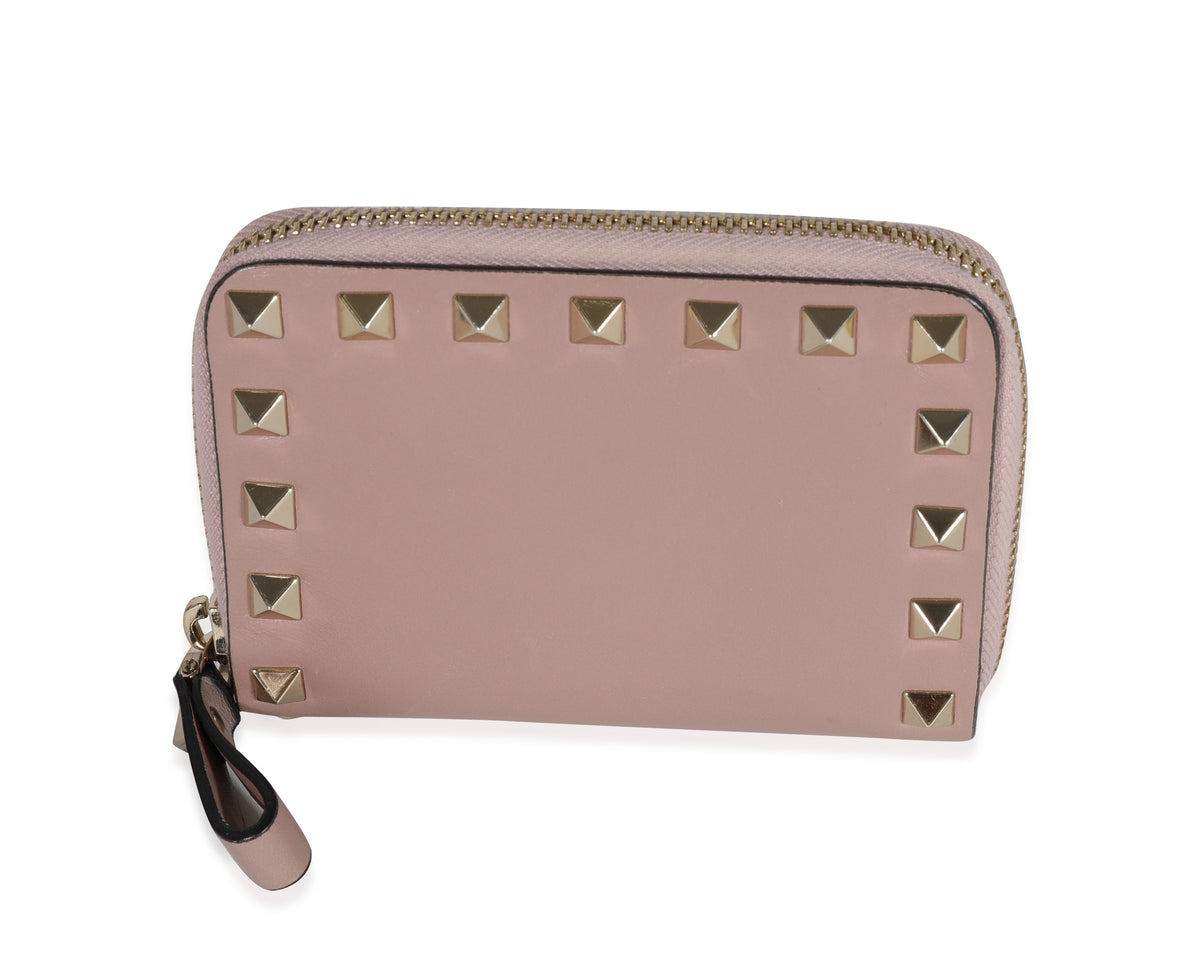 Valentino Poudre Leather Rockstud Zip-Around Compact Wallet