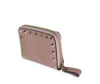 Valentino Poudre Leather Rockstud Zip-Around Compact Wallet