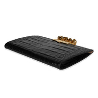 McQueen Alexander McQueen Croc-Embossed Leather Skull Four-Ring Flat Pouch