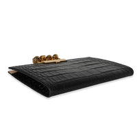 McQueen Alexander McQueen Croc-Embossed Leather Skull Four-Ring Flat Pouch