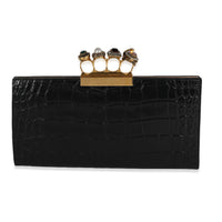 McQueen Alexander McQueen Croc-Embossed Leather Skull Four-Ring Flat Pouch