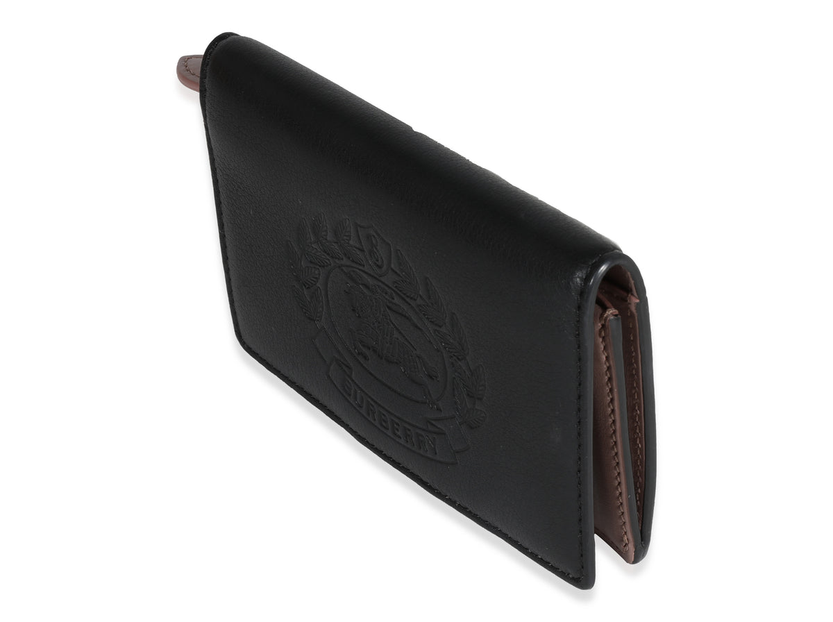 Burberry Black Leather Embossed Crest Compact Wallet