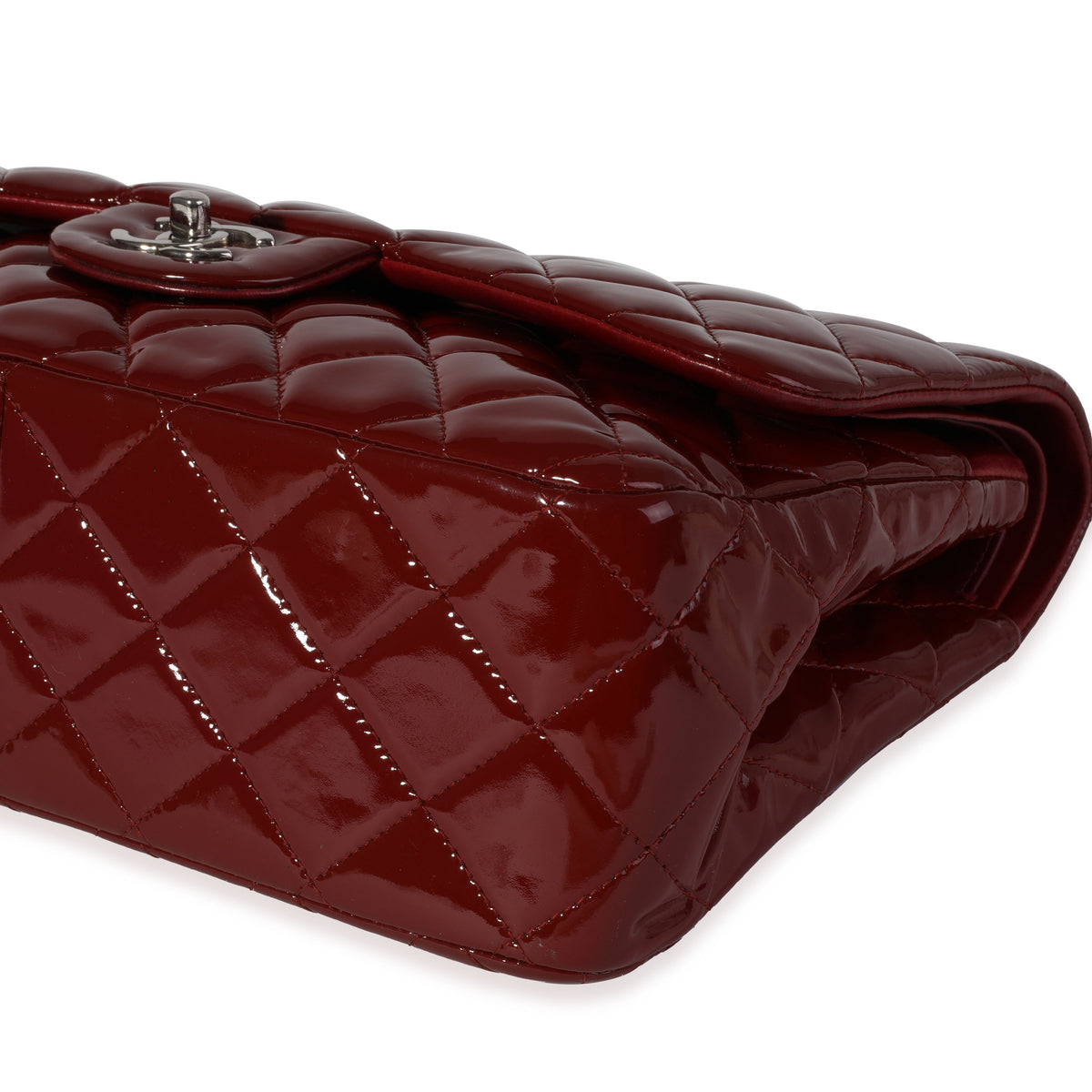Chanel Dark Red Quilted Patent Leather Jumbo Classic Double Flap Bag