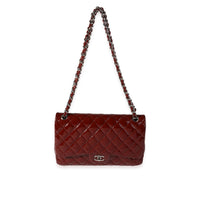 Chanel Dark Red Quilted Patent Leather Jumbo Classic Double Flap Bag