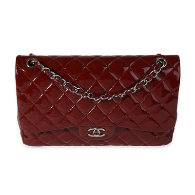 Chanel Dark Red Quilted Patent Leather Jumbo Classic Double Flap Bag