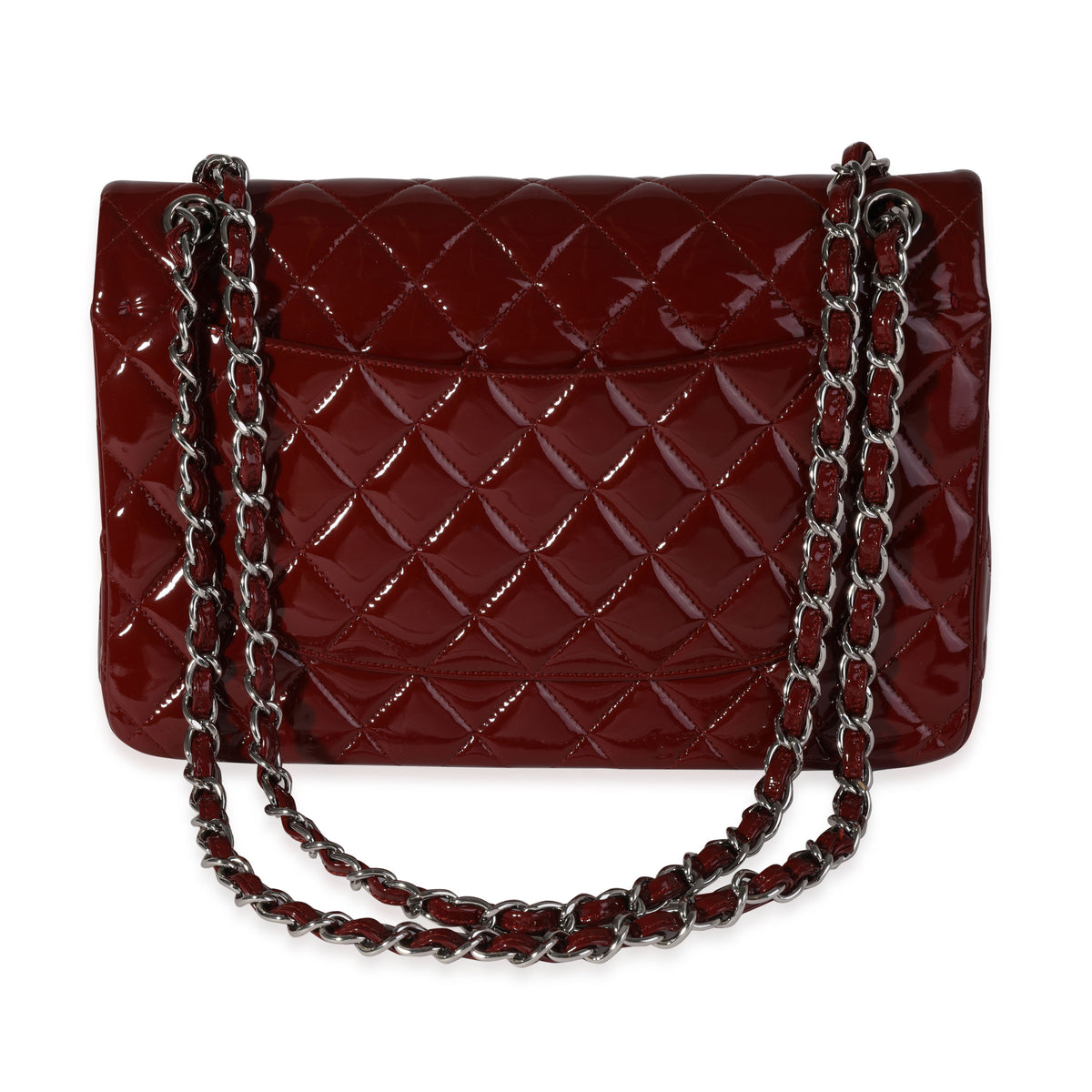 Chanel Dark Red Quilted Patent Leather Jumbo Classic Double Flap Bag