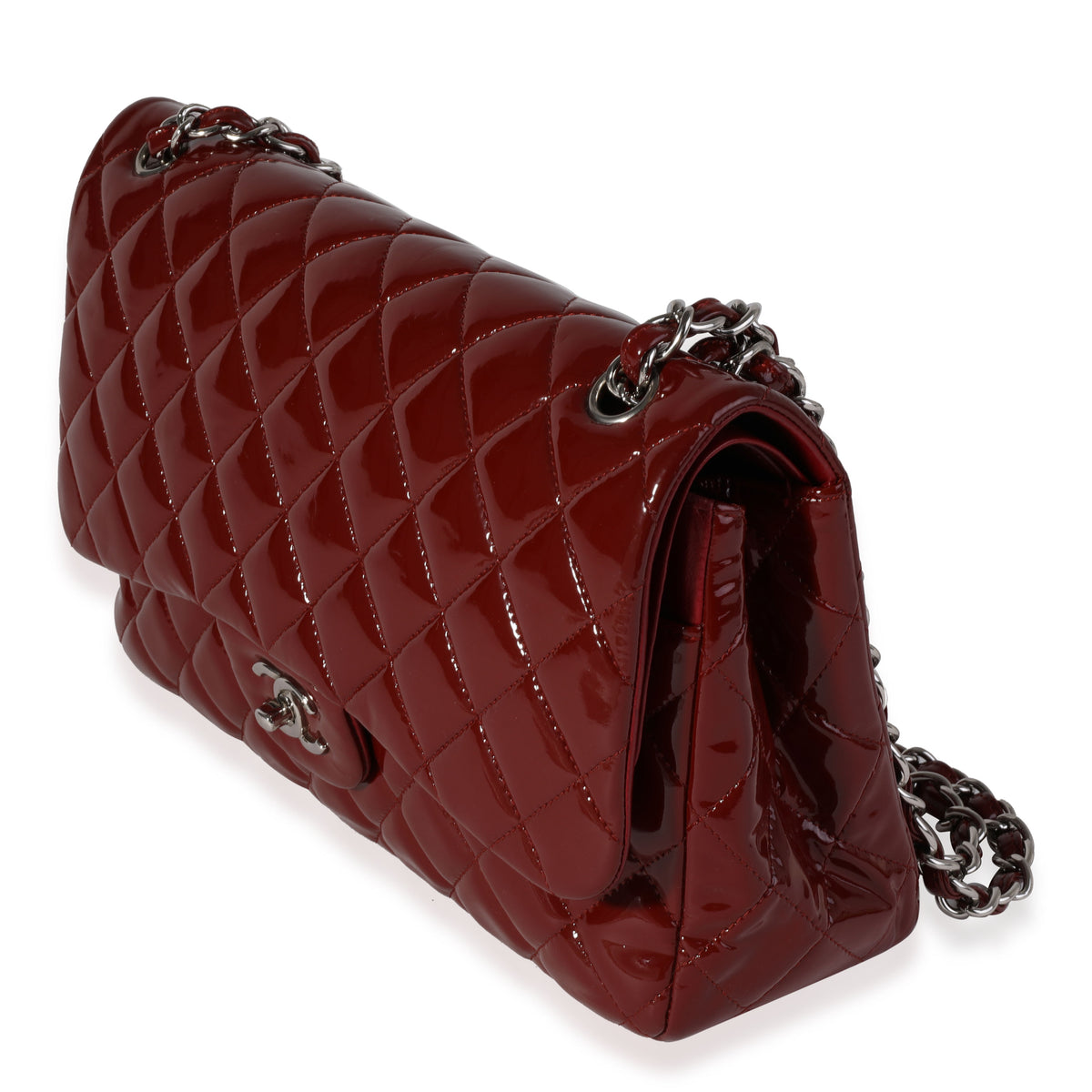 Chanel Dark Red Quilted Patent Leather Jumbo Classic Double Flap Bag, myGemma