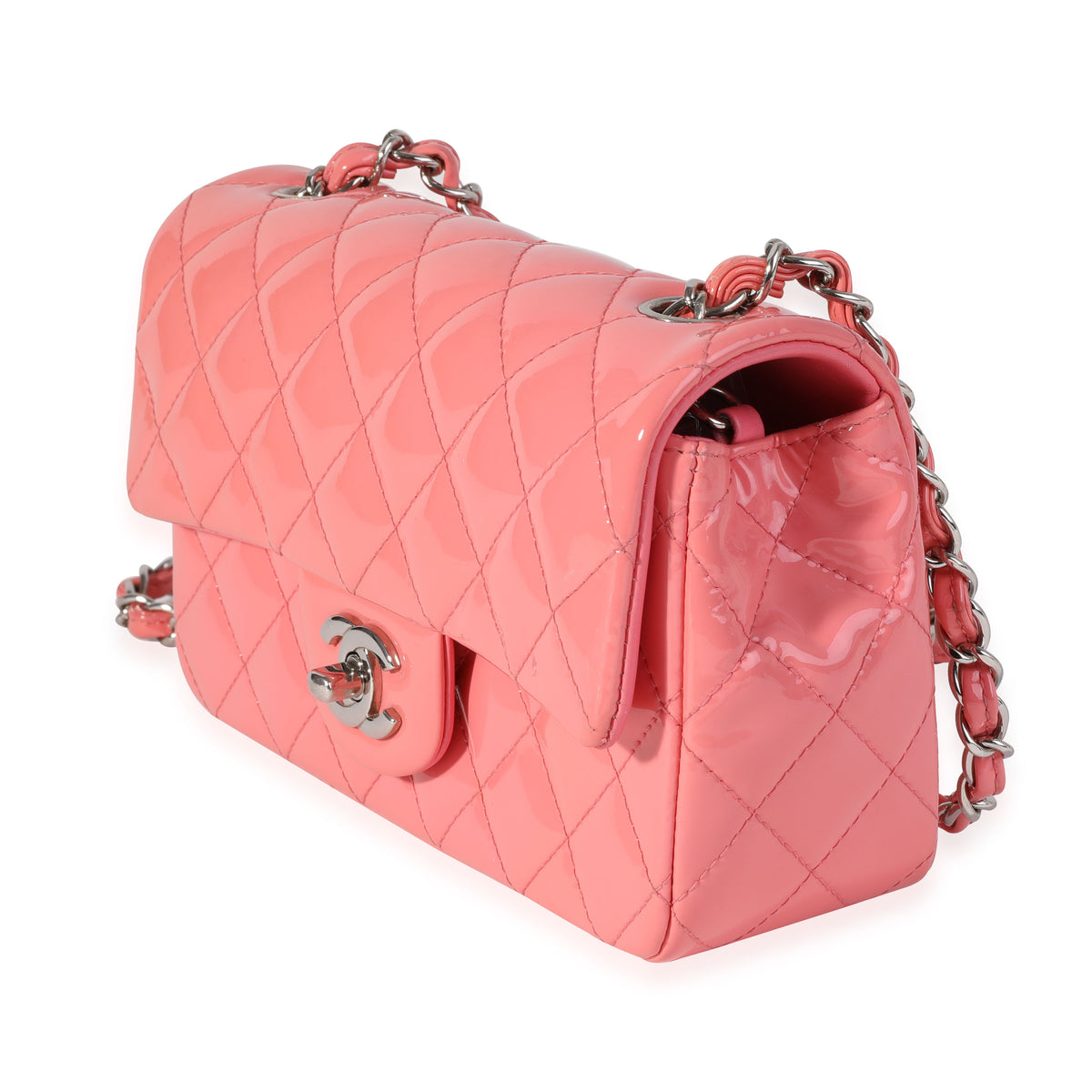 Chanel Pink Quilted Patent Leather Mini Rectangular Classic Flap Bag