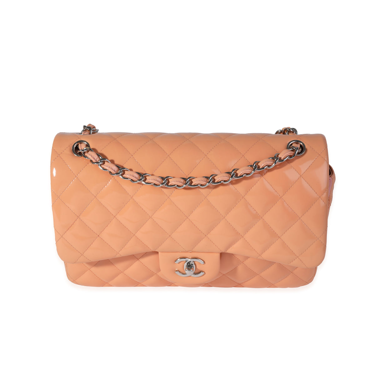 Chanel Peach Quilted Patent Leather Jumbo Classic Double Flap Bag, myGemma