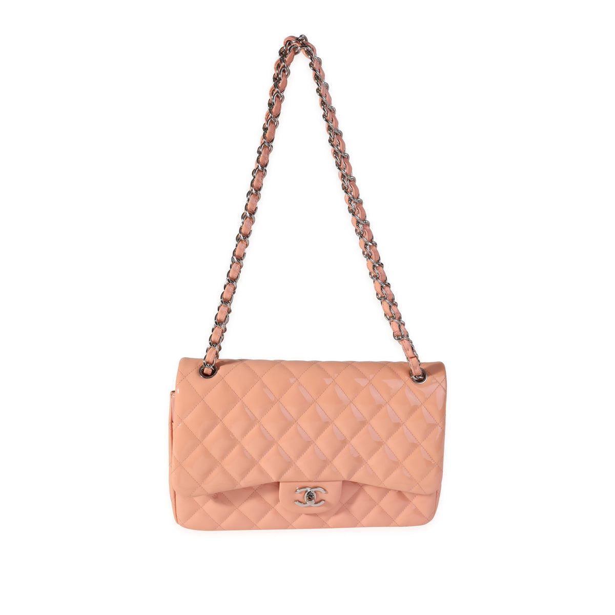 Chanel Salmon Pink Quilted Patent Leather Jumbo Classic Double Flap Bag, myGemma, NL