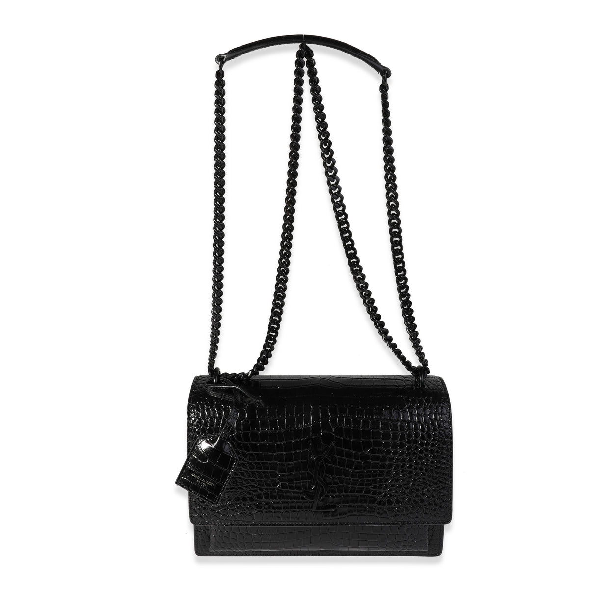 Saint Laurent So Black Crocodile-Embossed Medium Sunset Bag
