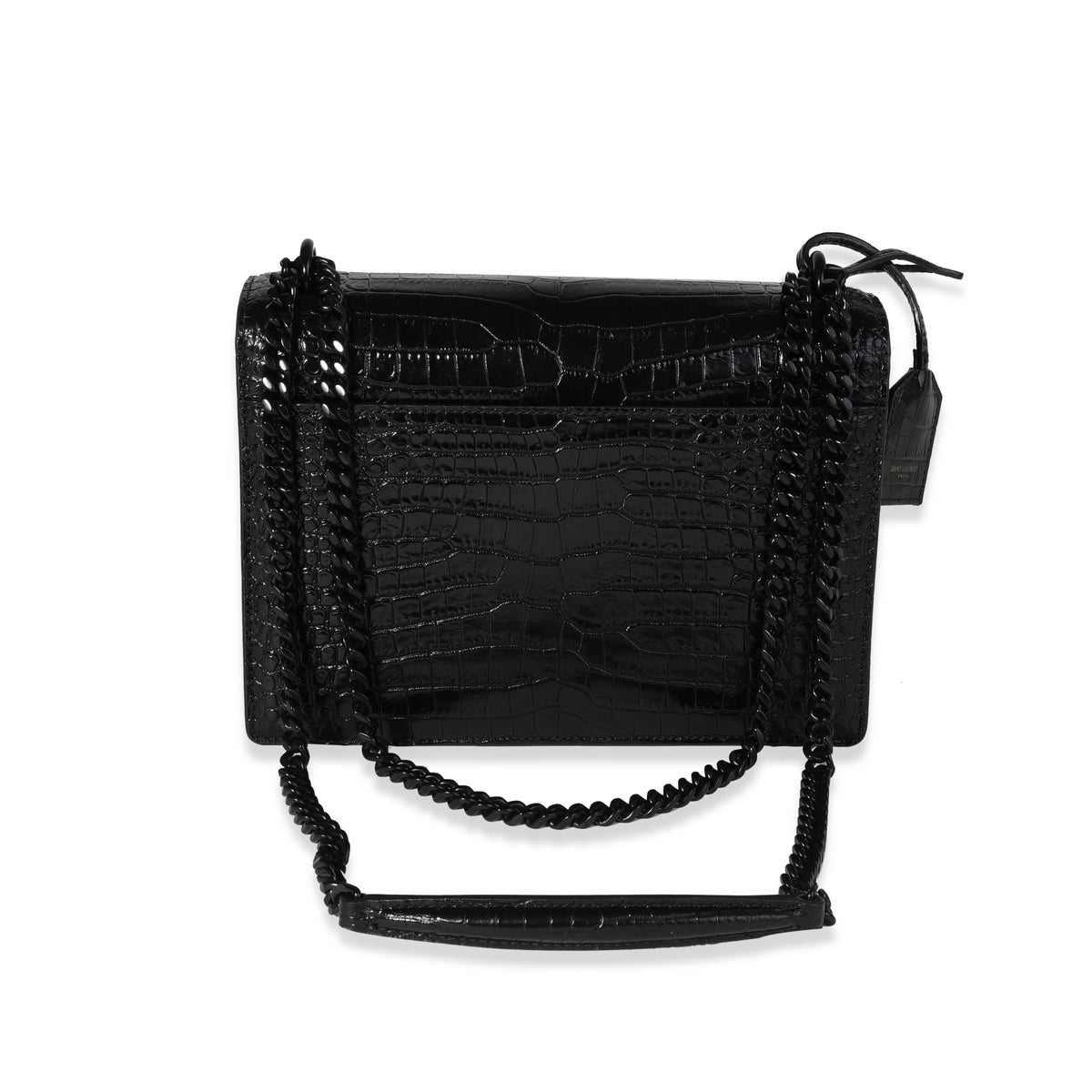 Saint Laurent So Black Crocodile-Embossed Medium Sunset Bag