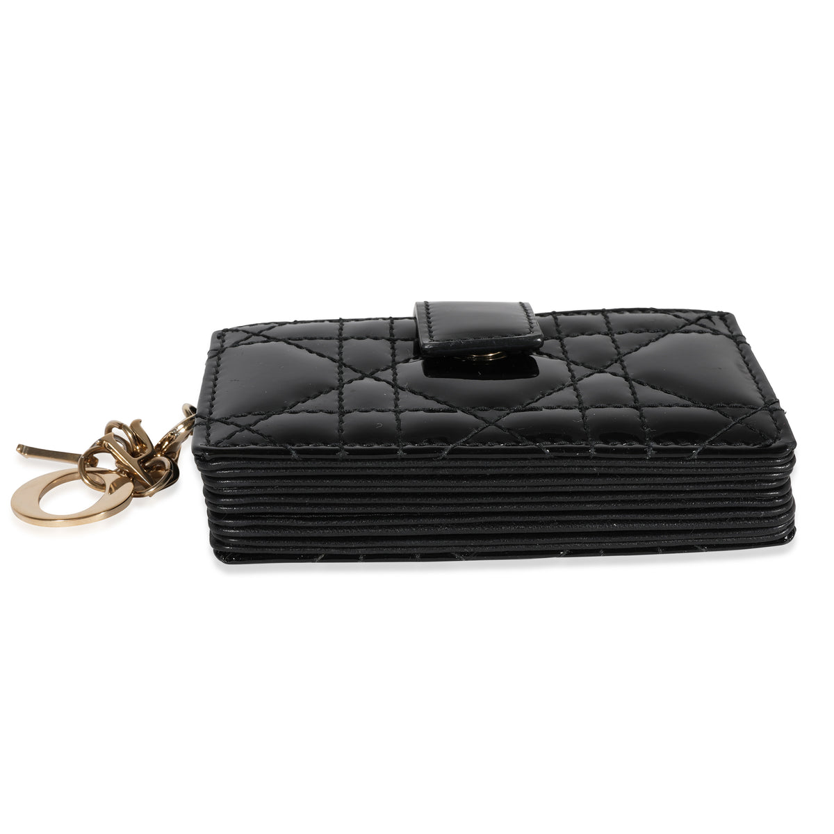 Dior Black Cannage Quilted Patent Leather Lady Dior 5-Gusset Card