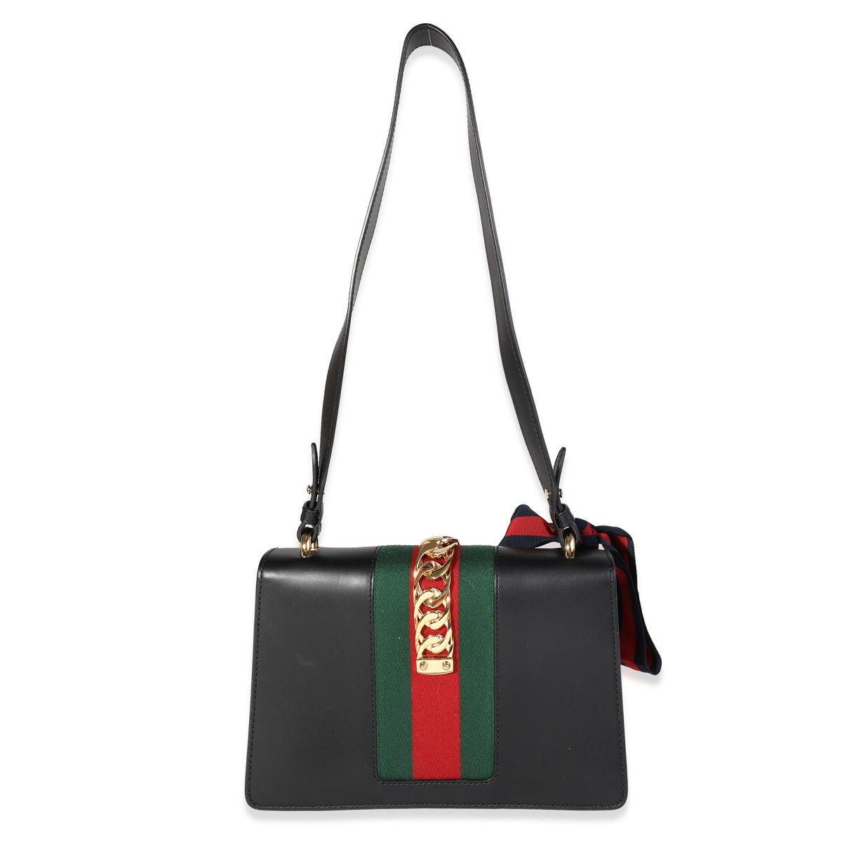 Gucci Black Smooth Leather & Web Small Sylvie Shoulder Bag