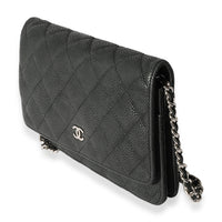 Chanel Black Quilted Nubuck Classic Wallet On Chain