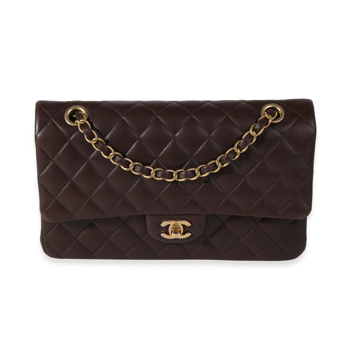 Chanel Chocolate Brown Quilted Lambskin Leather Medium Double Flap