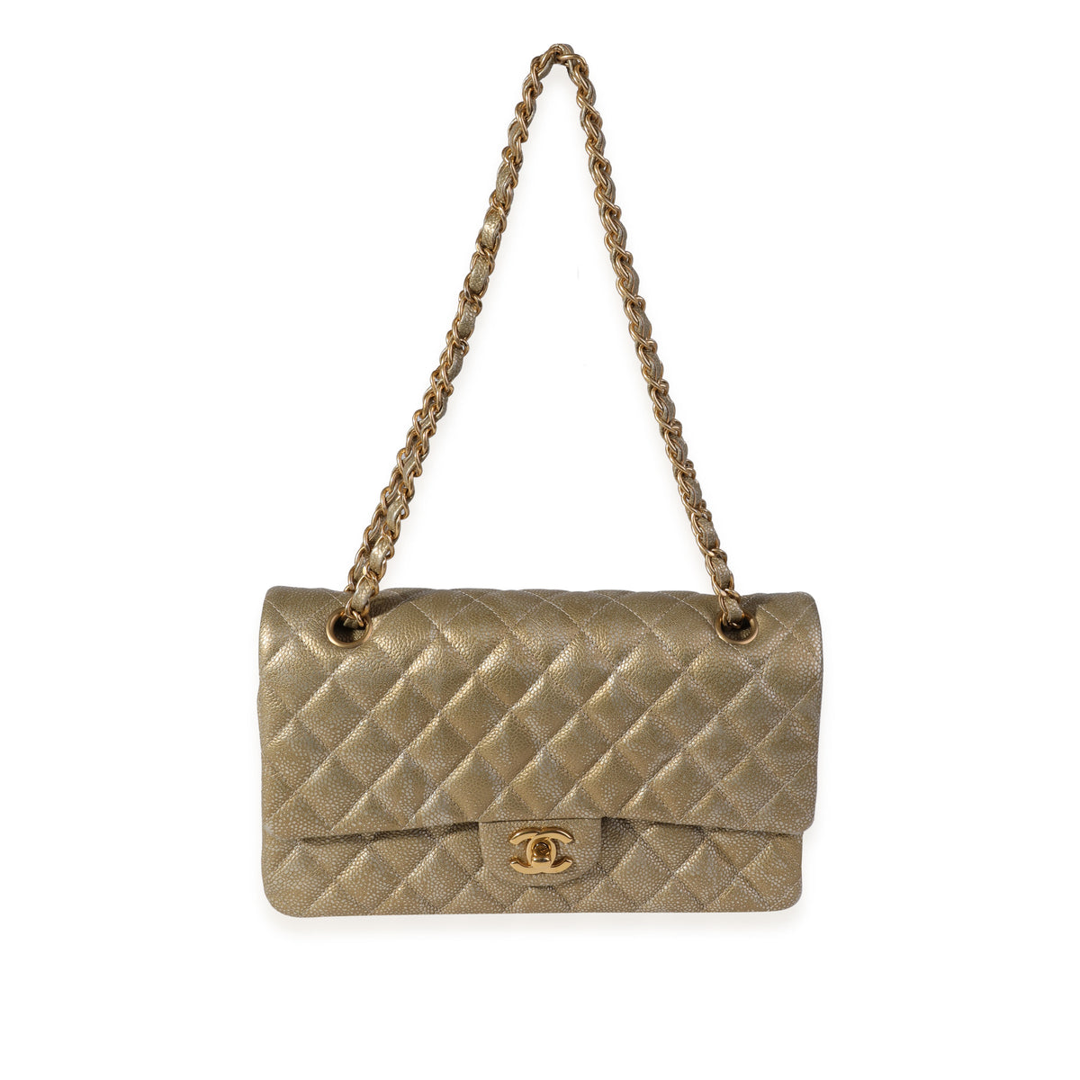 Chanel Gold & Silver Pebbled Caviar Medium Classic Double Flap Bag