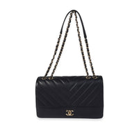 Chanel Navy Chevron Quilted Leather Single Flap Bag