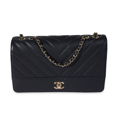 Chanel Navy Chevron Quilted Leather Single Flap Bag